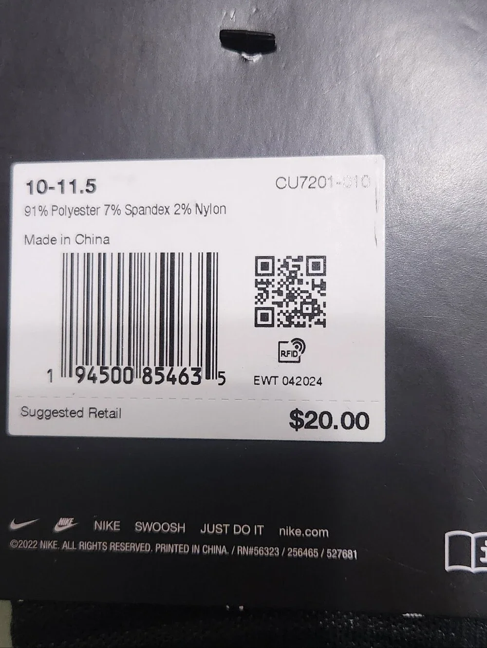 NIKE SPARK No-Show Sock Charcoal Gray Womens Size 11.5 - 13 Mens Size 10 - 11.5